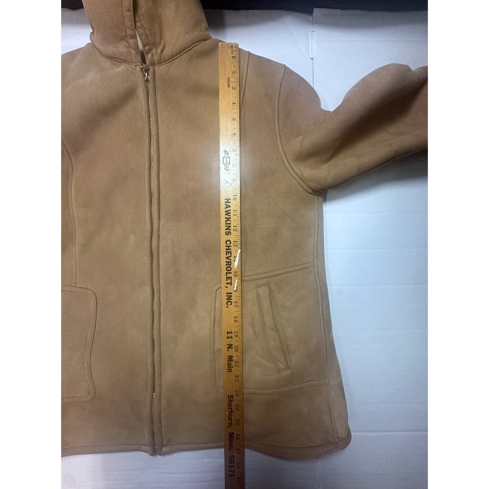 Talbots Womens Faux Suede Shearling Lined Jacket Camel Tan Zip Front Size Large - Picture 8 of 9